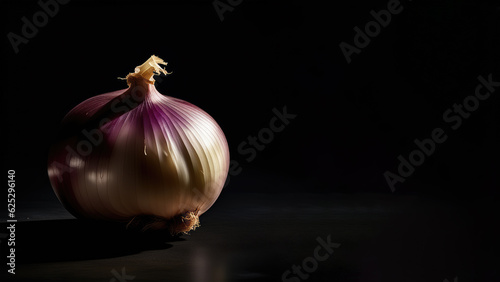 Purple onion on table isolated on black background 