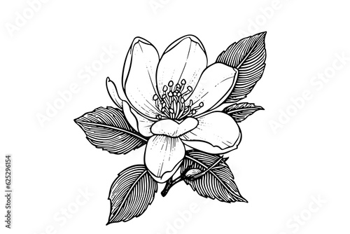 Hand drawn magnolia flower ink sketch. Engraving style vector illustration.