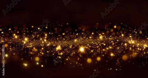 Black background with sparkling gold holiday garland, magic dust. Gold Abstract Glitter Blinking sparks. Generative Ai content.