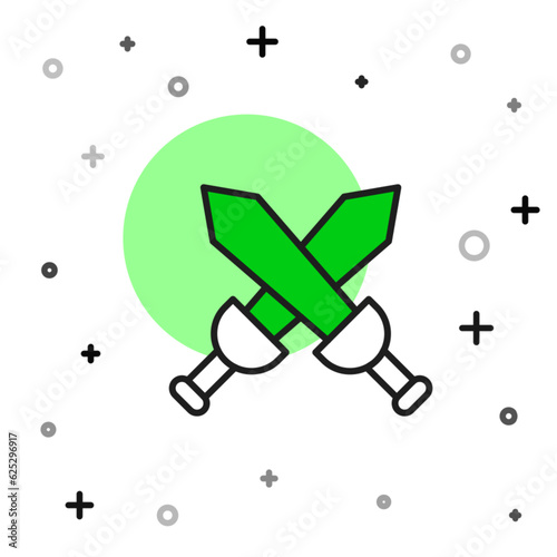 Filled outline Crossed medieval sword icon isolated on white background. Medieval weapon. Vector