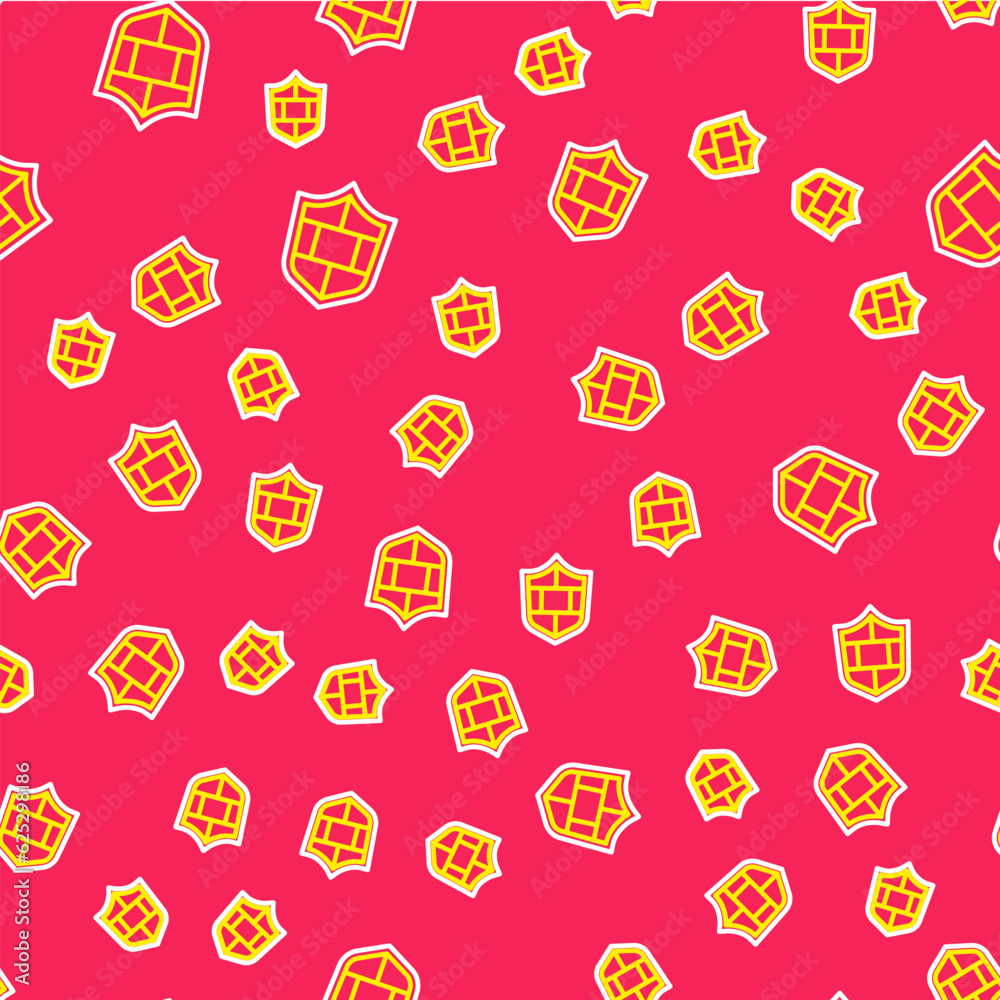Line Shield with cyber security brick wall icon isolated seamless pattern on red background. Data protection symbol. Firewall. Network protection. Vector Line Shield with cyber security brick wall icon isolated seamless pattern on red background. Data protection symbol. Firewall. Network protection. Vector