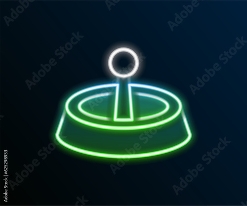 Glowing neon line Casino roulette wheel icon isolated on black background. Colorful outline concept. Vector