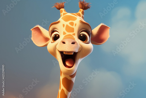 giraffe cartoon illustration, cute funny cub animal