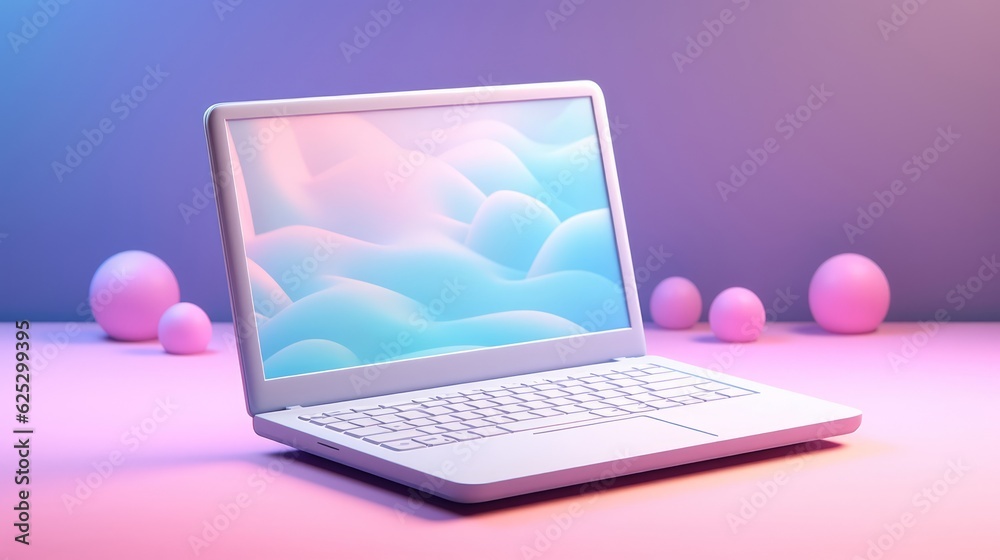 laptop on the floor 3d render cartoon style laptop on the floor 3d render cartoon style