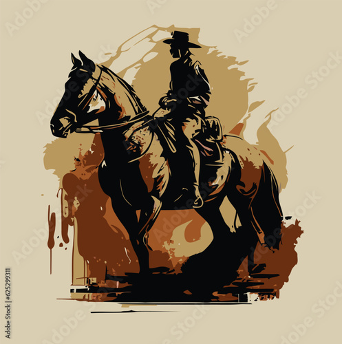 A horseman with painted texture in dark, A dark texture with black horse Vector Illustration	