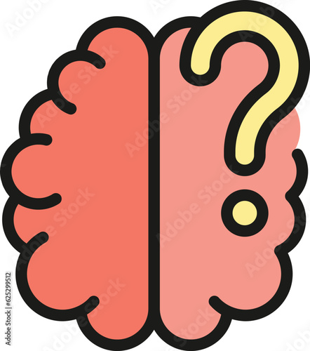 Brain question icon outline vector. Human mind. Critical thinker color flat