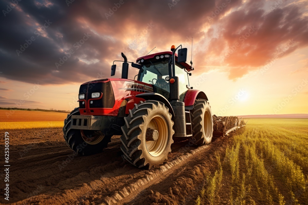 Farmer in tractor preparing land of seeding of agricultural works. AI generated Farmer in tractor preparing land of seeding of agricultural works. AI generated