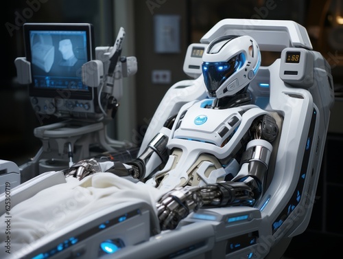 In the operating room, the transforming robot is operating on the patient