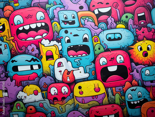 pattern of cartoon screaming monsters. Vector illustation