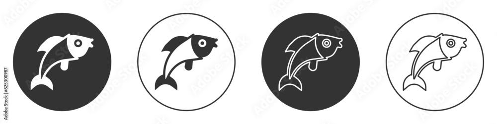 Obraz premium Black Fish icon isolated on white background. Circle button. Vector