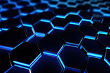 Deep Black and Blue Wallpaper Hexagon Design, Amazing 3D Futuristic Backdrop - Generative Ai