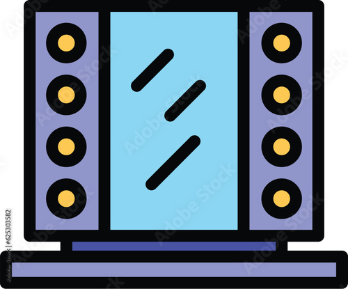 Makeup mirror icon outline vector. Light frame. Beauty room color flat
