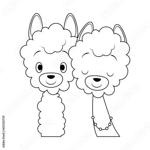 Two cute fluffy alpacas coloring page