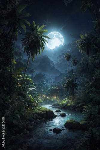tropical island at night