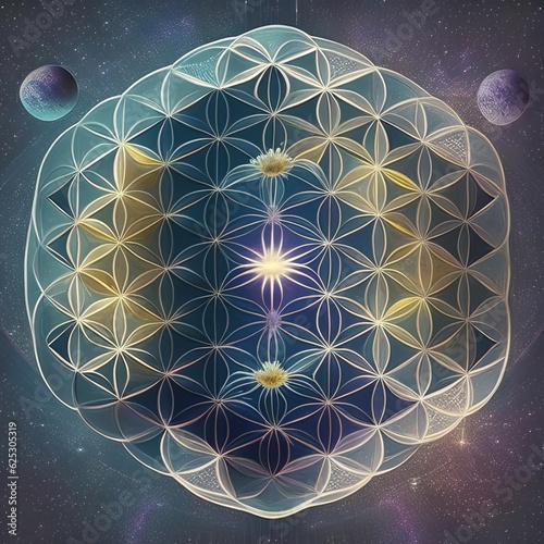 The flower of life, symbolizing the interconnection, harmony of the world and the creation of life.