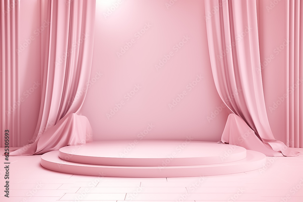 Pink Pastel Old-Rose Style, Display mock up 3D luxury stage with LED light and simple shape decoration around it. generative AI