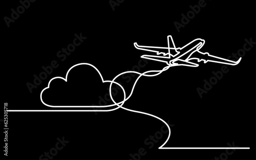 continuous line drawing of travel vacation journey trip leisure joyful season concept - black background and white lines with FULLY EDITABLE STROKE