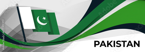 Pakistan national day banner, flag colors background and geometric abstract modern green white design. Pakistani flag independence day corporate business theme. Islamabad Vector Illustration.