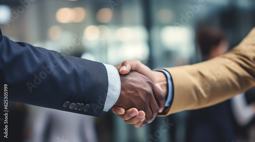Partner. two business people shaking hand after business job interview in meeting room office, negotiation, investor, success, partnership, teamwork, financial, connection concept, Generative AI