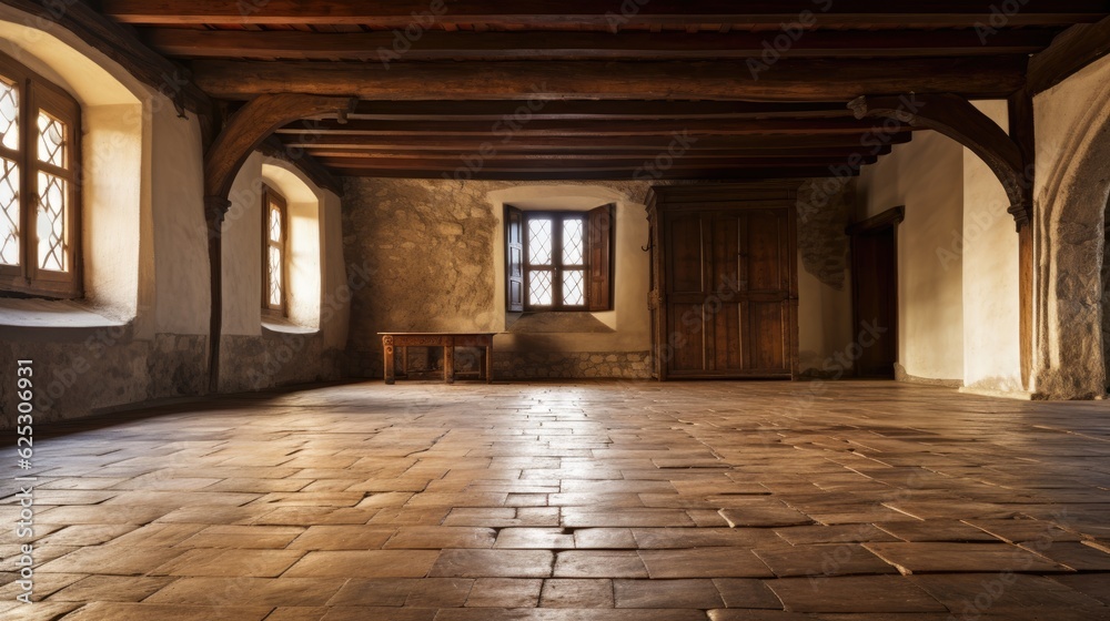 a room with windows and wood floors