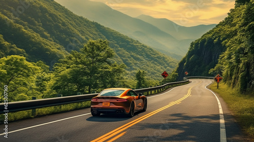 A sports car drives down a long winding road © Vincent