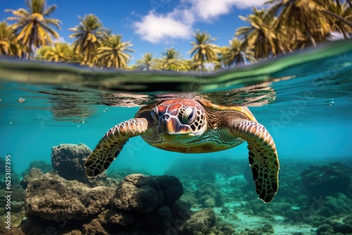a turtle swimming in water