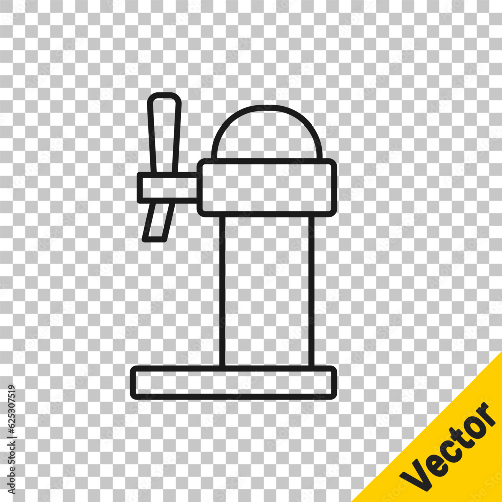 Black line Dispenser beer icon isolated on transparent background. Beer wide tower with tap. Vector Black line Dispenser beer icon isolated on transparent background. Beer wide tower with tap. Vector