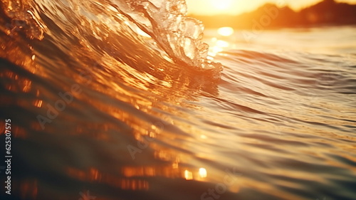 surf on sunset sea ,surfer silhouette on sunset sea water wave splash on sun light flares © Aleksandr