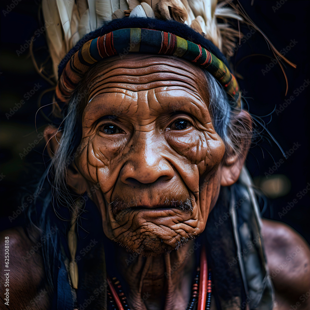 Portrait of an indigenous man from the Amazon. AI Generative. Portrait of an indigenous man from the Amazon. AI Generative.