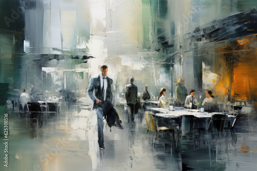 Abstract Business Art, Businessman and Businesswoman in a Businessmeeting, Green and White Image - Generative Ai 