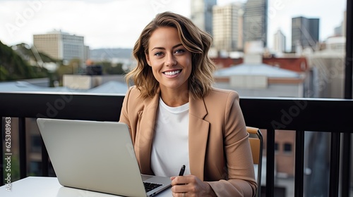 Free Download a woman sitting at a table with a laptop - GFXLoad