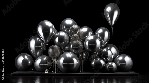  a bunch of metallic balloons sitting on top of a table. generative ai