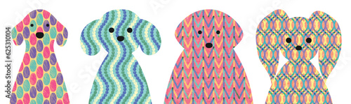 Portrait of pet. Geometric pattern. Dog head set. Isolated animal