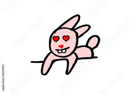 Bunny Easter Lover Pink Outline Heart Funny Cartoon