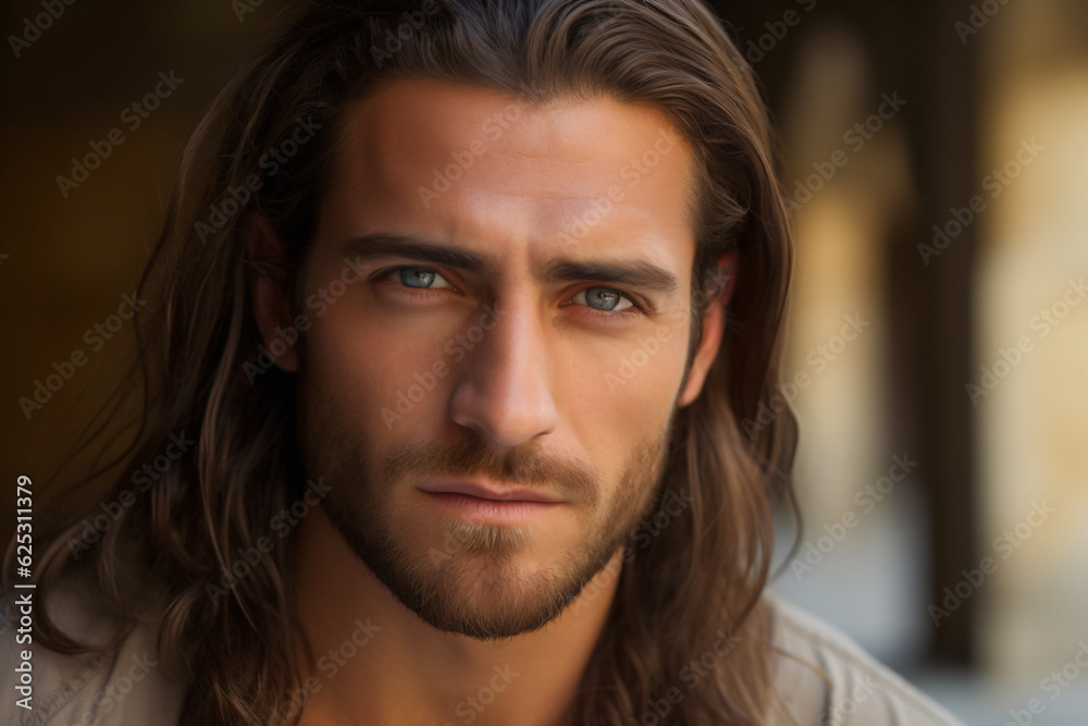 A man with long brown hair in a close-up shot Generative Ai