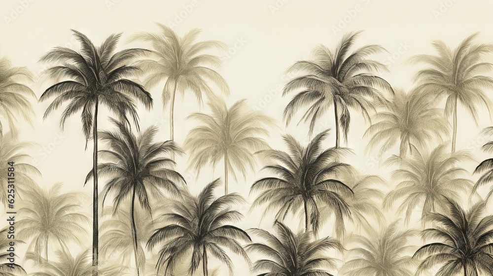  a painting of a group of palm trees with a white background.  generative ai
