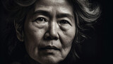 Black and white portrait of an old Asian woman Generative Ai