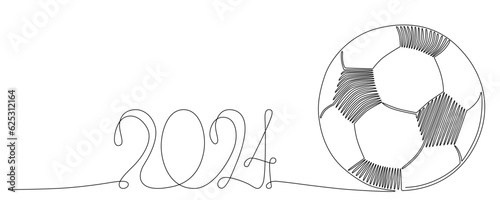 European international football championship symbol 2024 in Germany. Vector stock continues line ball illustration isolated on white background. Editable stroke single line. 