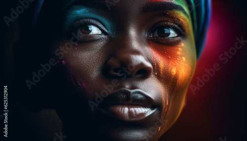 Beautiful young African woman glowing with sensuality, looking away generated by AI