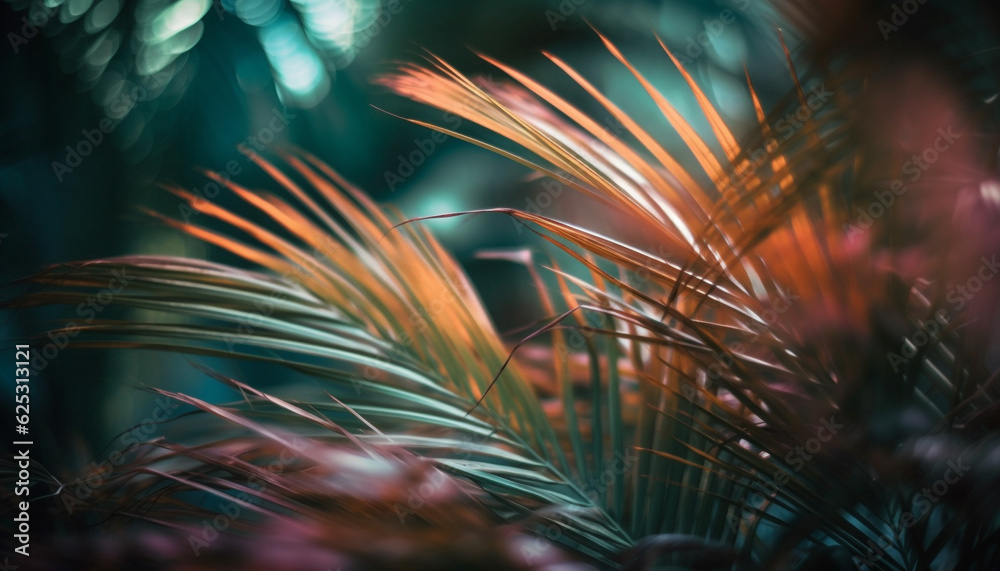 Vibrant palm tree growth in tropical forest illuminated at dusk generated by AI Vibrant palm tree growth in tropical forest illuminated at dusk generated by AI