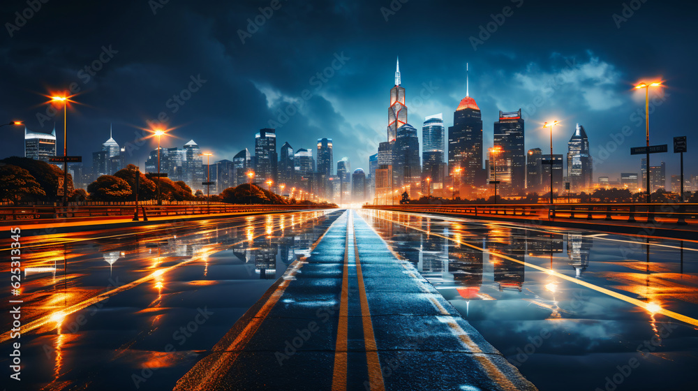 Obraz premium light trails and city lights on a highway sybolic for speed and change
