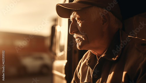 Serious senior man sitting outdoors, enjoying retirement and city life generated by AI © djvstock