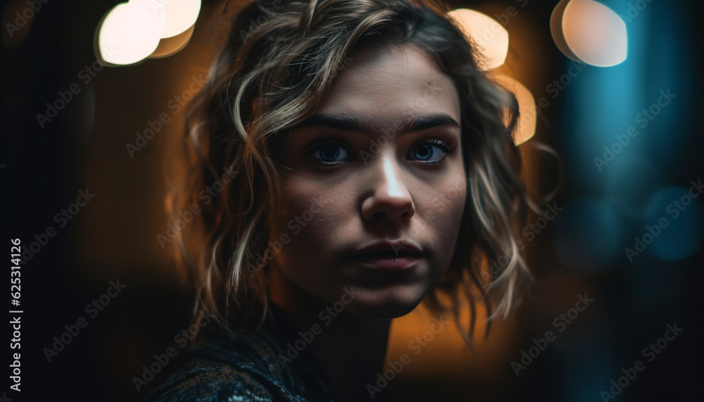 Young adult woman looking at camera with confidence and elegance generated by AI Young adult woman looking at camera with confidence and elegance generated by AI