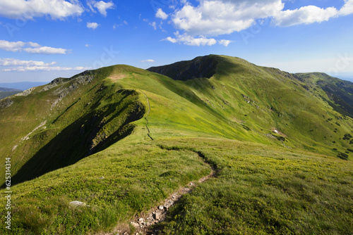 Skalka mountain. View from Kotliska, Low Tatras, Slovakia. Mountain landscape in summer during sunny day. Footpath leading to the top of big mountain. photo