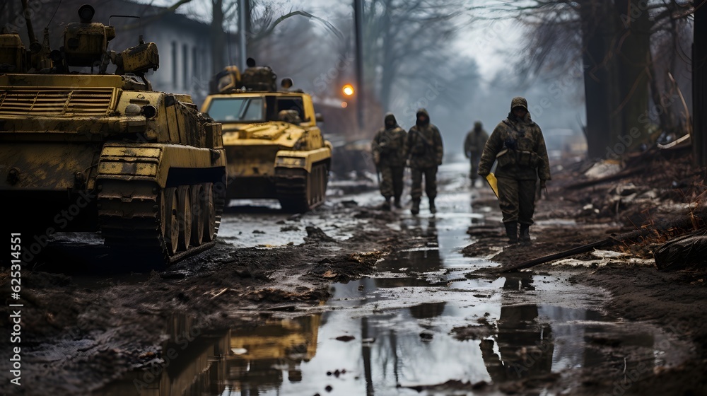 Fototapeta premium Images from the Front: the Crisis of Conflict between Ukrainians and Russians