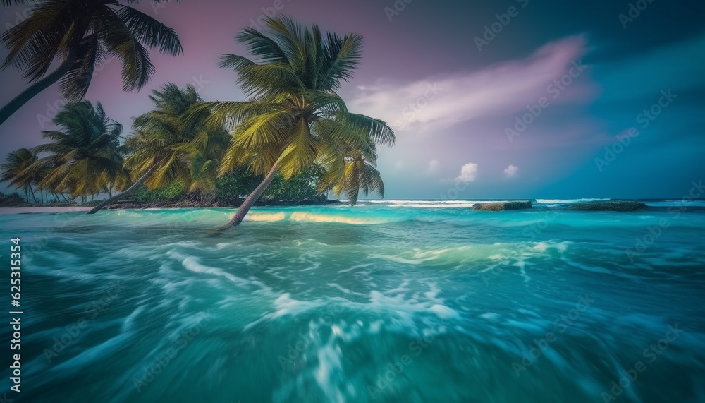 Fototapeta premium A tranquil Caribbean seascape with turquoise waters and palm trees generated by AI