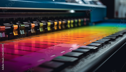 Modern studio equipment illuminates the night with multi colored knobs generated by AI