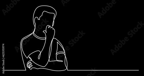 vector illustration of one line drawing of person thinking about new ideas creativity finding solutions - black background and white lines with FULLY EDITABLE STROKE