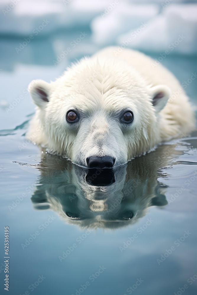 A polar bear swimming in a body of water. Generative AI.