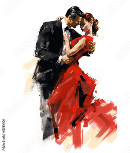 Sensual woman and man dancing tango, sketch illustration style